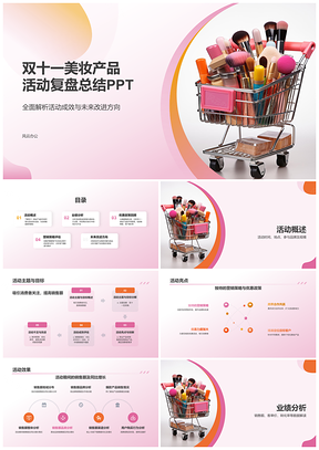 2025双十一美妆热销产品活动总结魅力绽放PPT模板