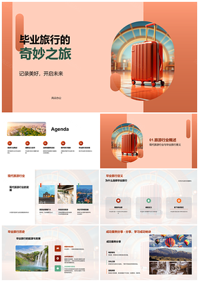 2025毕业旅行团队活动线路压力缓解毕业帽相册案例PPT模板