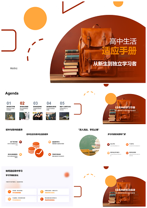 2025高中生独立学习节奏规律时间管理社团挑战生活态度学校背包指南PPT模板