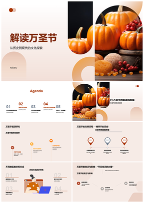 万圣节历史起源发展与扮鬼讨糖果南瓜灯习俗PPT模板