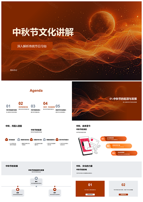 中秋团圆赏月猜灯谜习俗月饼文化和谐PPT模板