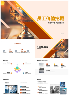 挖掘员工价值培训奖杯表彰助力发展关怀福利PPT模板