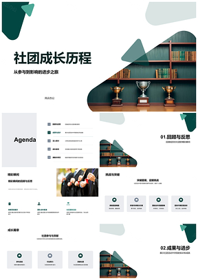 社团成长挑战突破友谊荣光技能奖杯PPT模板