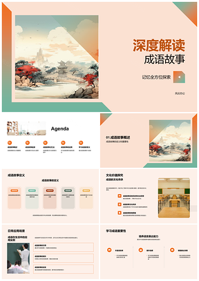 成语故事教育记忆表达语言课件卷轴PPT模板