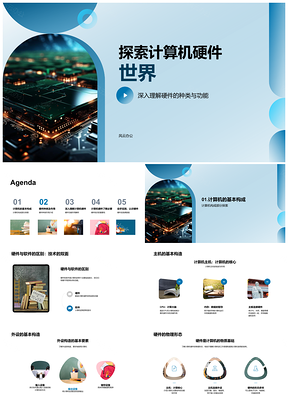 2025计算机硬件种类功能CPU内存硬盘外设与软件区别PPT模板