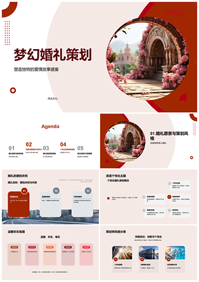 2025梦幻婚礼策划爱情故事浪漫主题预算透明婚戒PPT模板