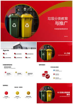 环保组织携中学生宣传垃圾分类回收教育PPT模板