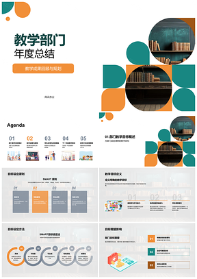 教学部门年度总结SMART目标困难解决反馈改善下年规划黑板PPT模板