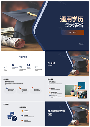 通用学历学术答辩学生类型攻略适用学科毕业帽PPT模板