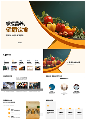 平衡膳食营养健康饮食蛋白质脂肪碳水果蔬PPT模板