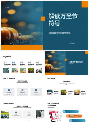万圣节符号文化故事中的南瓜灯巫师蝙蝠蜘蛛网PPT模板