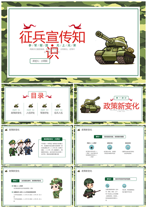 2023春大学生征兵资助军旅政策卡通PPT模板
