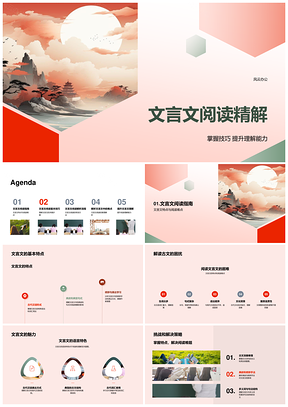 文言文阅读精解特点难点词句篇章主旨古代卷轴PPT模板