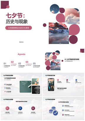 七夕节历史演变与商业化现象PPT模板