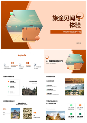 2025复古手提箱载旅途见闻文化体验PPT模板