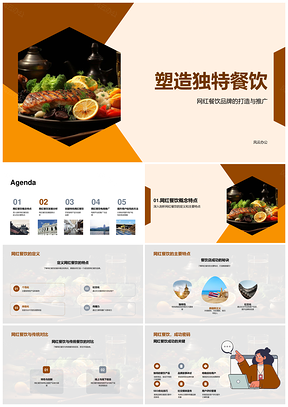 网红餐饮品牌电商营销策划打造推广PPT模板
