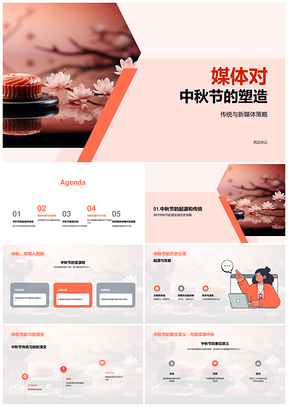 媒体传播中秋习俗文化传承新媒体互动责任月饼PPT模板