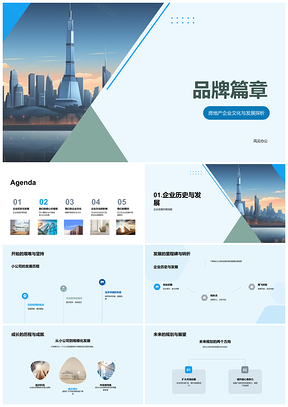 房地产企业文化发展历程核心愿景协作创新筑摩天PPT模板