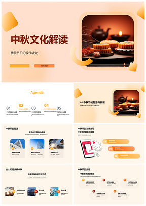 中秋文化月饼起源赏月历史意义PPT模板