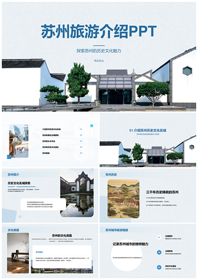 蓝色现代苏州旅游城市印象相册PPT模板