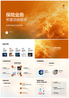 2025保险业务年度全球经济消费行为财务业绩增长份额新产品未来展望PPT模板