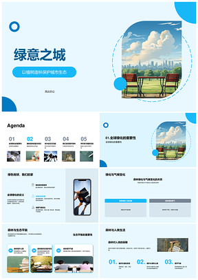 绿意之城植树造林应对气候变化平衡生态PPT模板