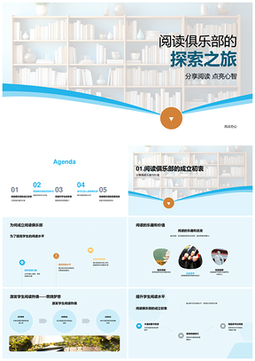 阅读俱乐部读书分享会讲座讨论提升能力书香满架PPT模板