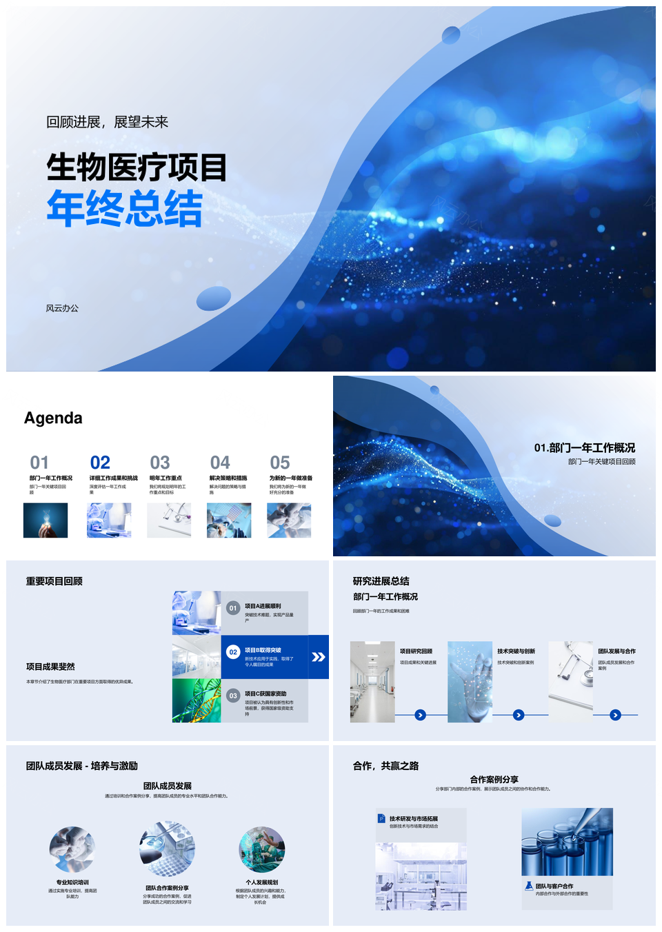 生物医疗年终总结技术突破团队发展运营管理市场客户产品改进PPT模板