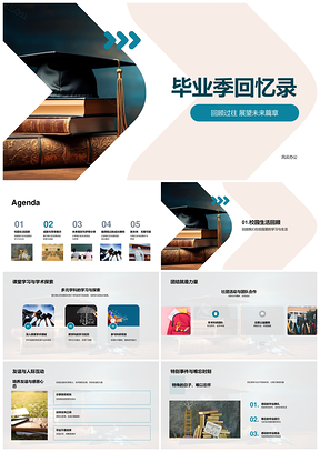 毕业季校园荣光挑战毕业帽回忆PPT模板
