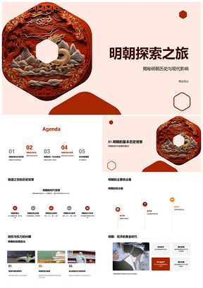 明朝统一治世古今卷轴PPT模板