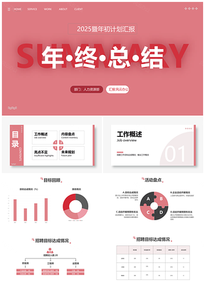 2025清新简约商务工作汇报总结模板展示PPT模板