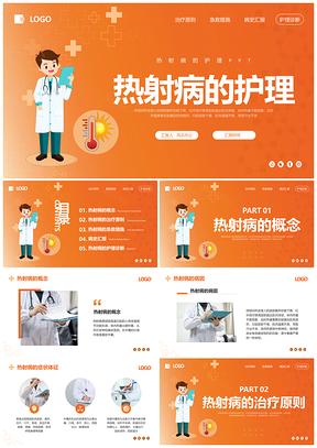 橙色简约热射病急救护理PPT模板动态宣传