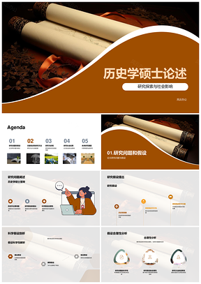 历史硕士卷轴研究社会影响与方法探索PPT模板