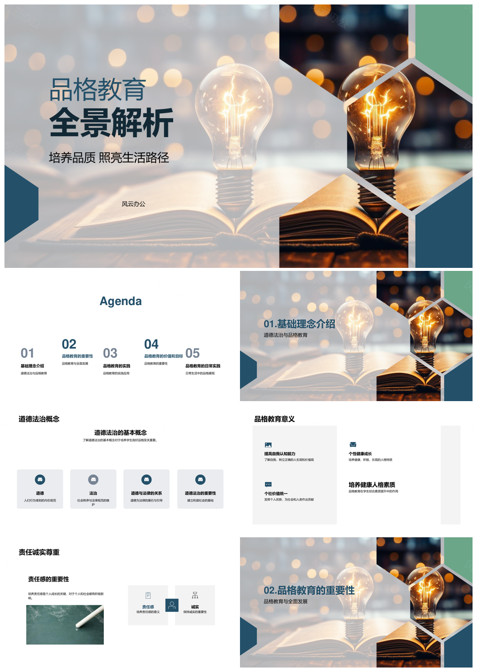 品格教育道德责任诚实尊重推动全面和谐发展PPT模板