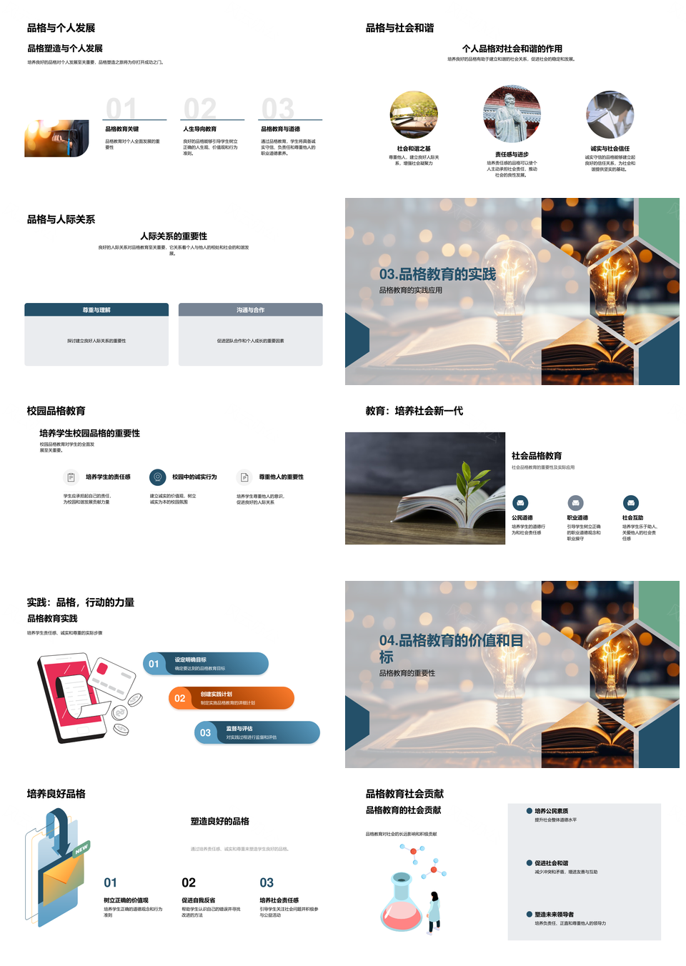 品格教育道德责任诚实尊重推动全面和谐发展PPT模板