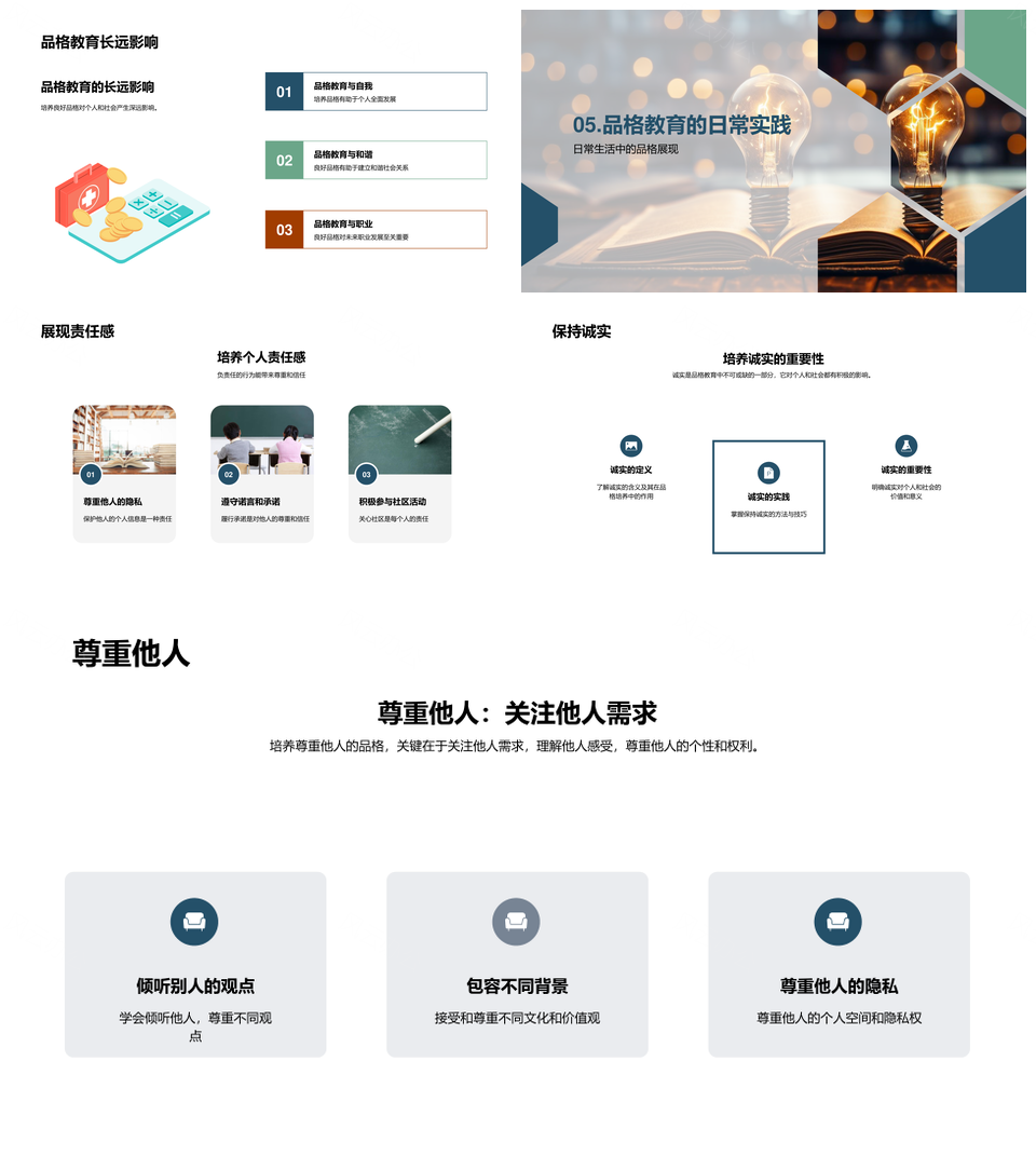 品格教育道德责任诚实尊重推动全面和谐发展PPT模板