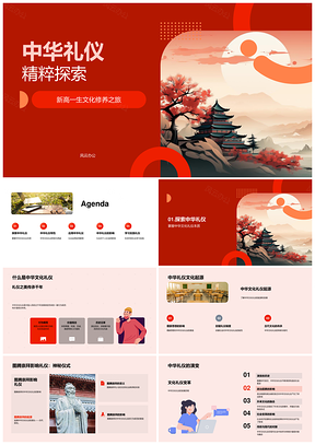 中华礼仪探源图腾生活工作社交尊老卷轴PPT模板