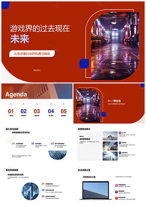 游戏界过去现在未来演变机遇挑战主播复古PPT模板