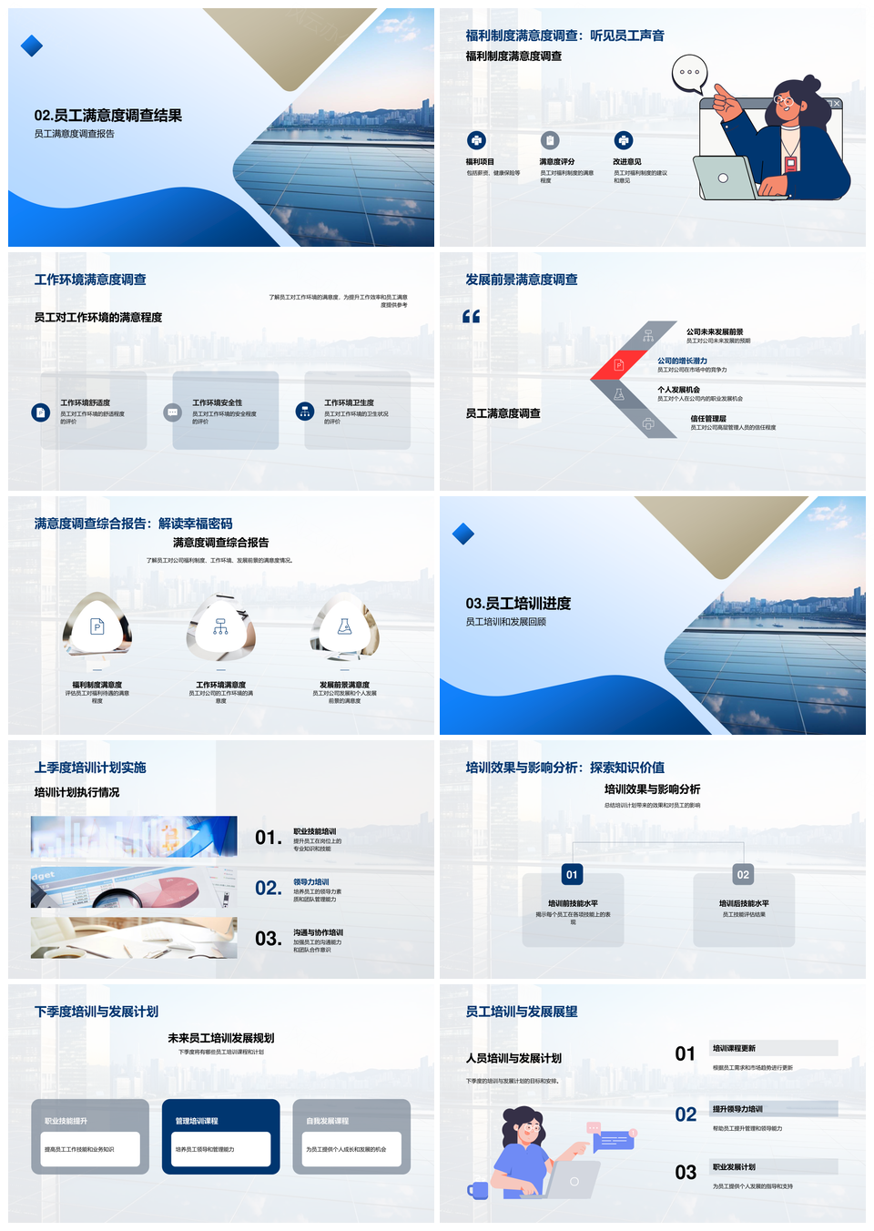 人力季度总结员工满意度培训进展人员流动分析PPT模板
