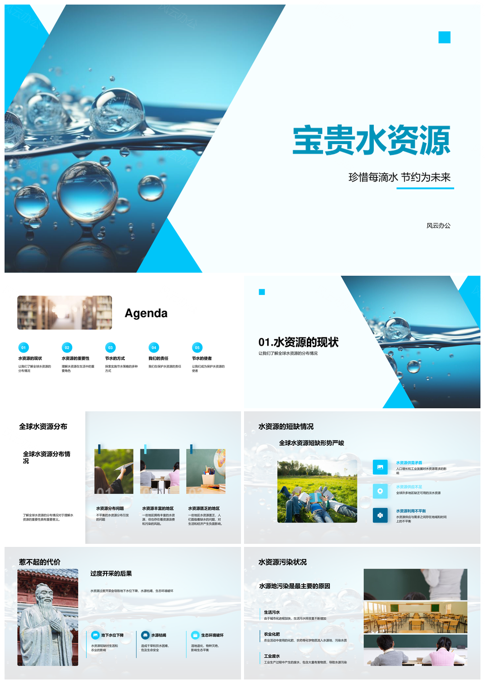 全球水资源短缺污染过度开采挑战生态社会经济节水策略PPT模板