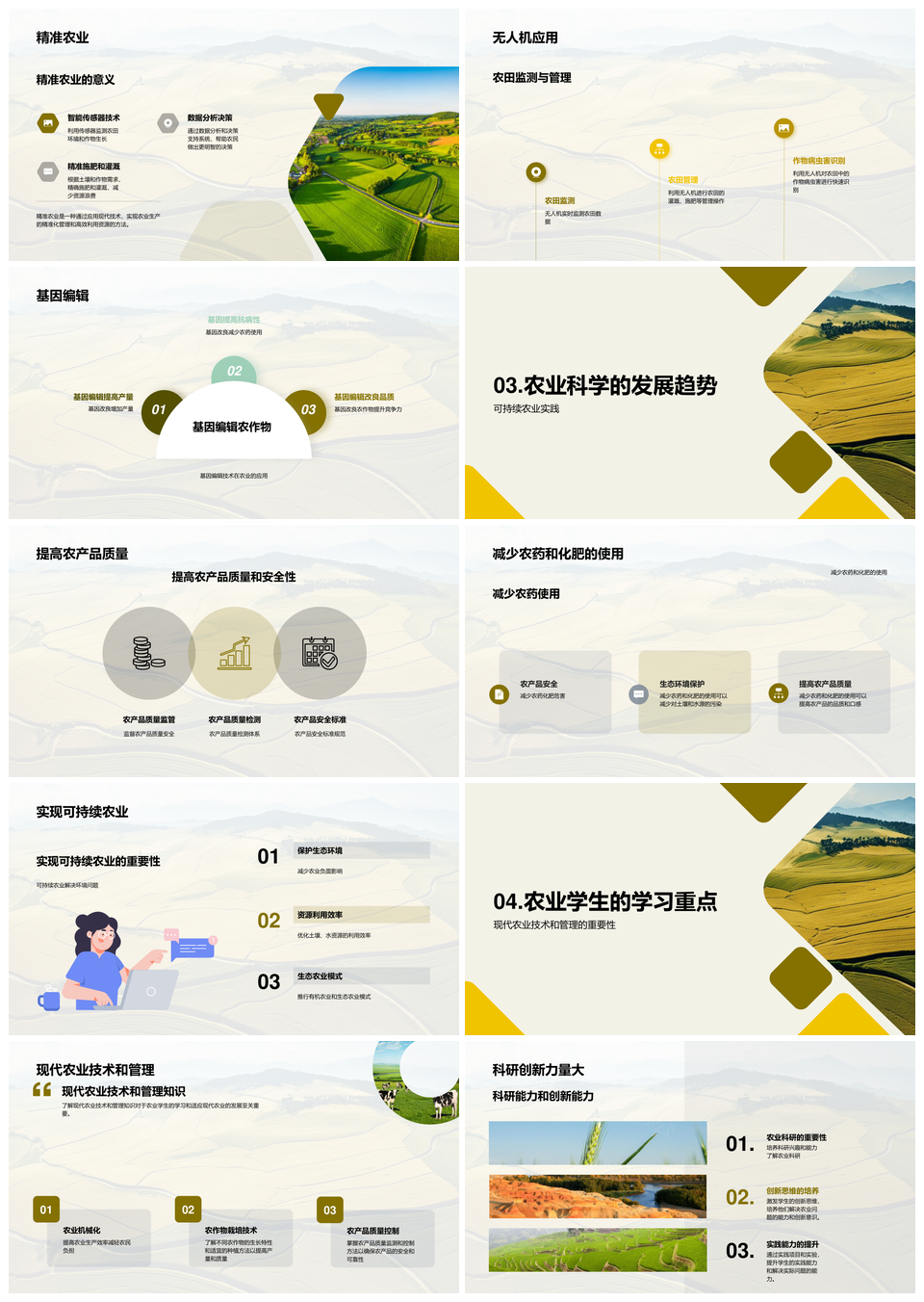 农业学生精准农业无人机基因编辑可持续实习汇报PPT模板