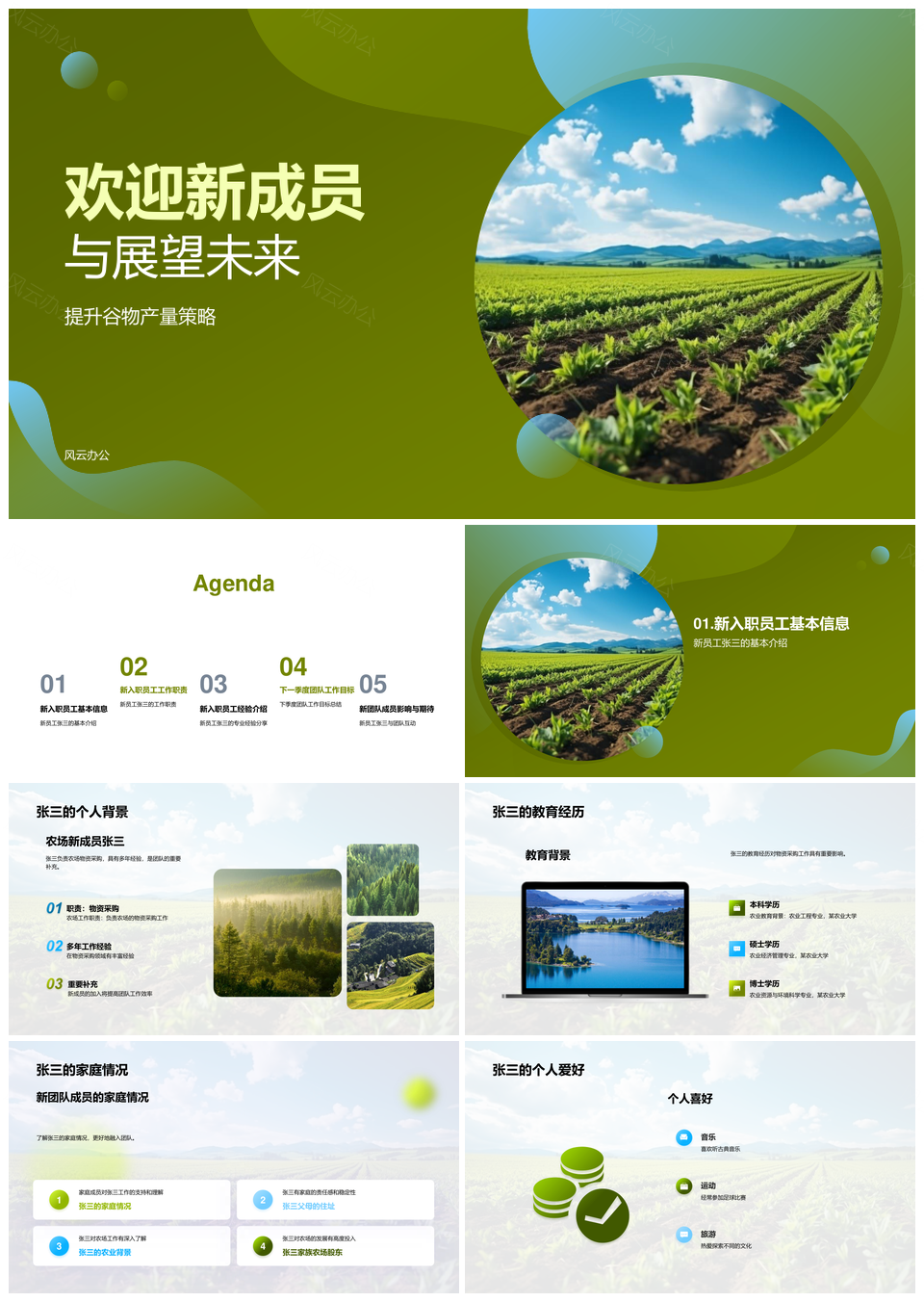 张三迎新团队农场分工增产控本拓麦田PPT模板
