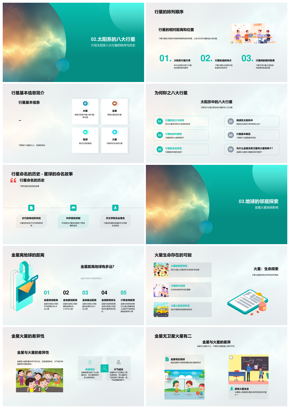 小学太阳系科学行星特性排列组成观察技巧金星火星教学PPT模板