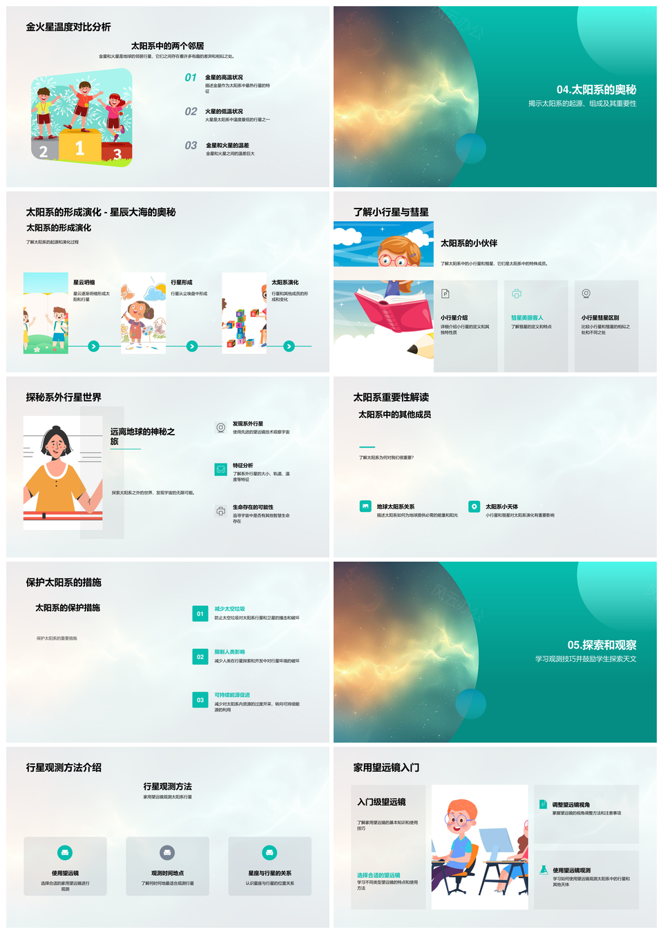 小学太阳系科学行星特性排列组成观察技巧金星火星教学PPT模板