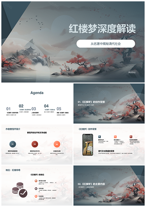 曹雪芹红楼梦清代社会贾宝玉林黛玉王熙凤创作背景古代中国卷轴PPT模板