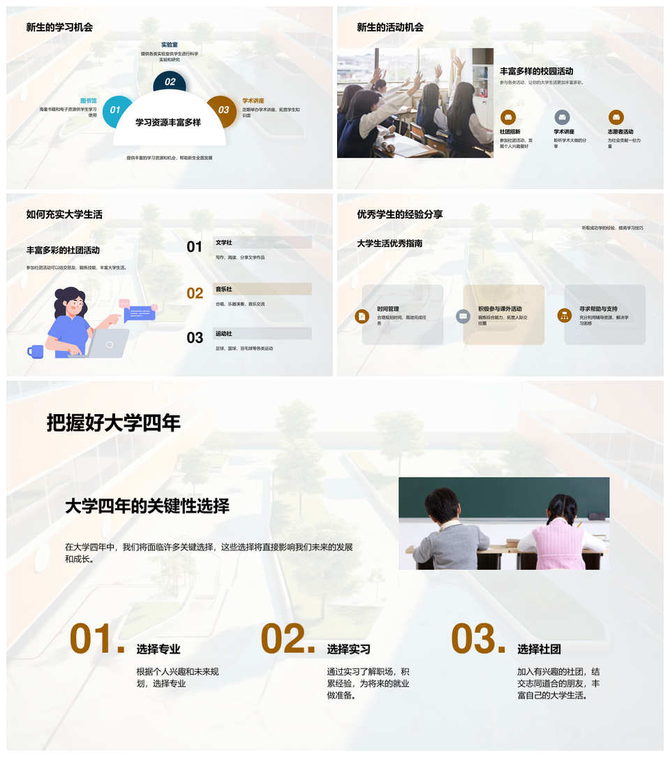 学生会探析校史文化与学术成长及公益实践PPT模板