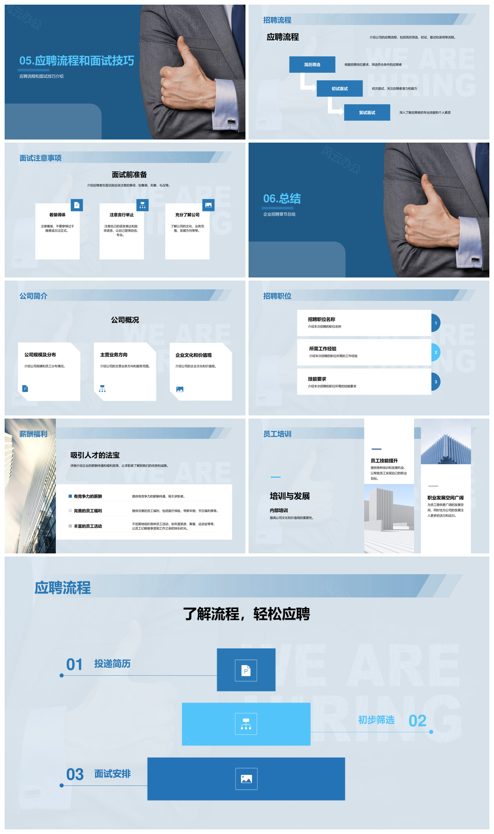 蓝色现代企业职场西装人物招聘宣传PPT模板