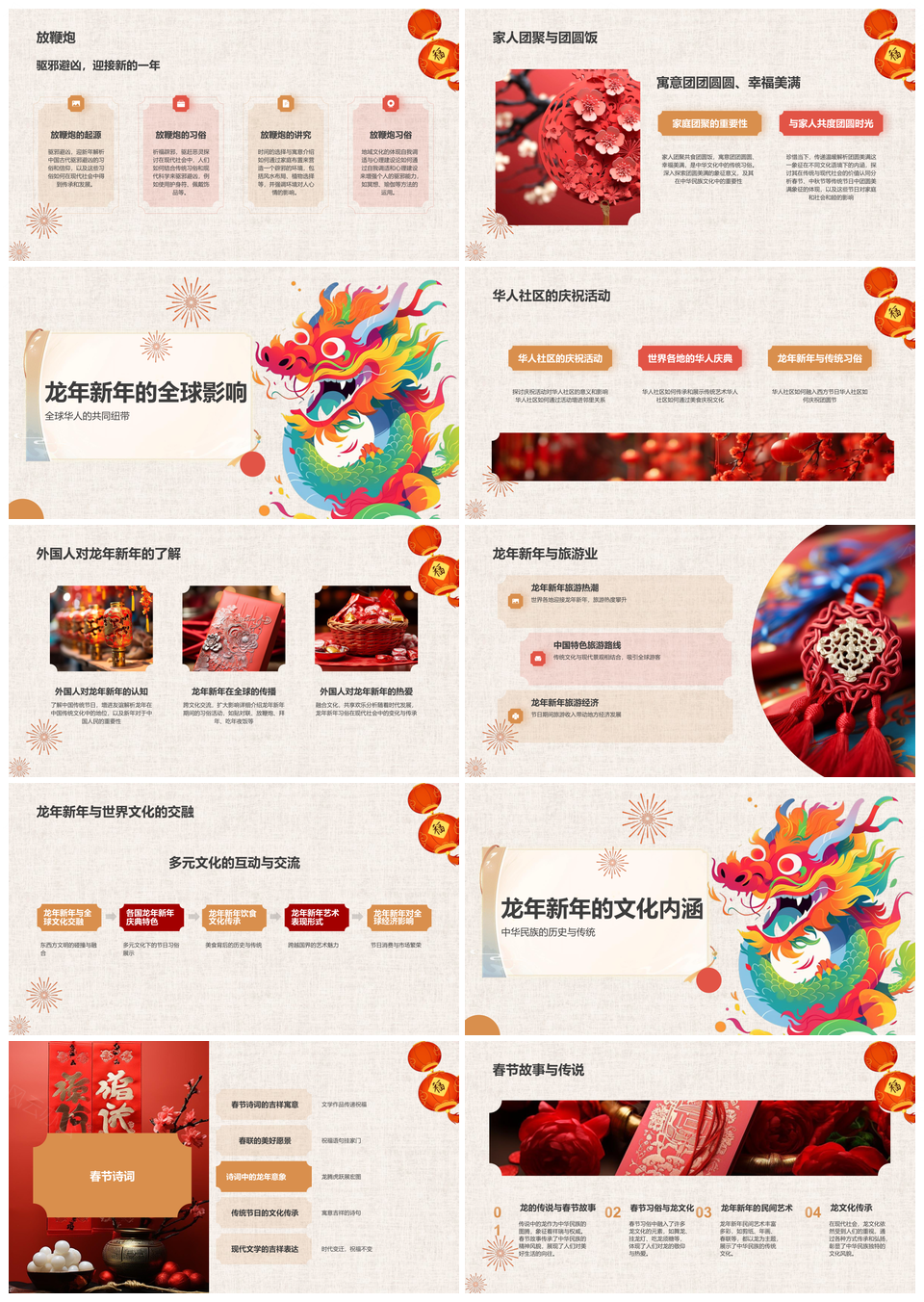 2024龙年红色春节传统新年文化PPT模板