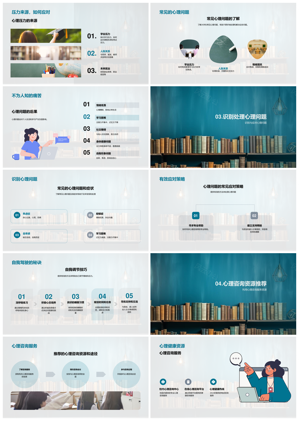 大学生心理健康压力应对及资源利用PPT模板