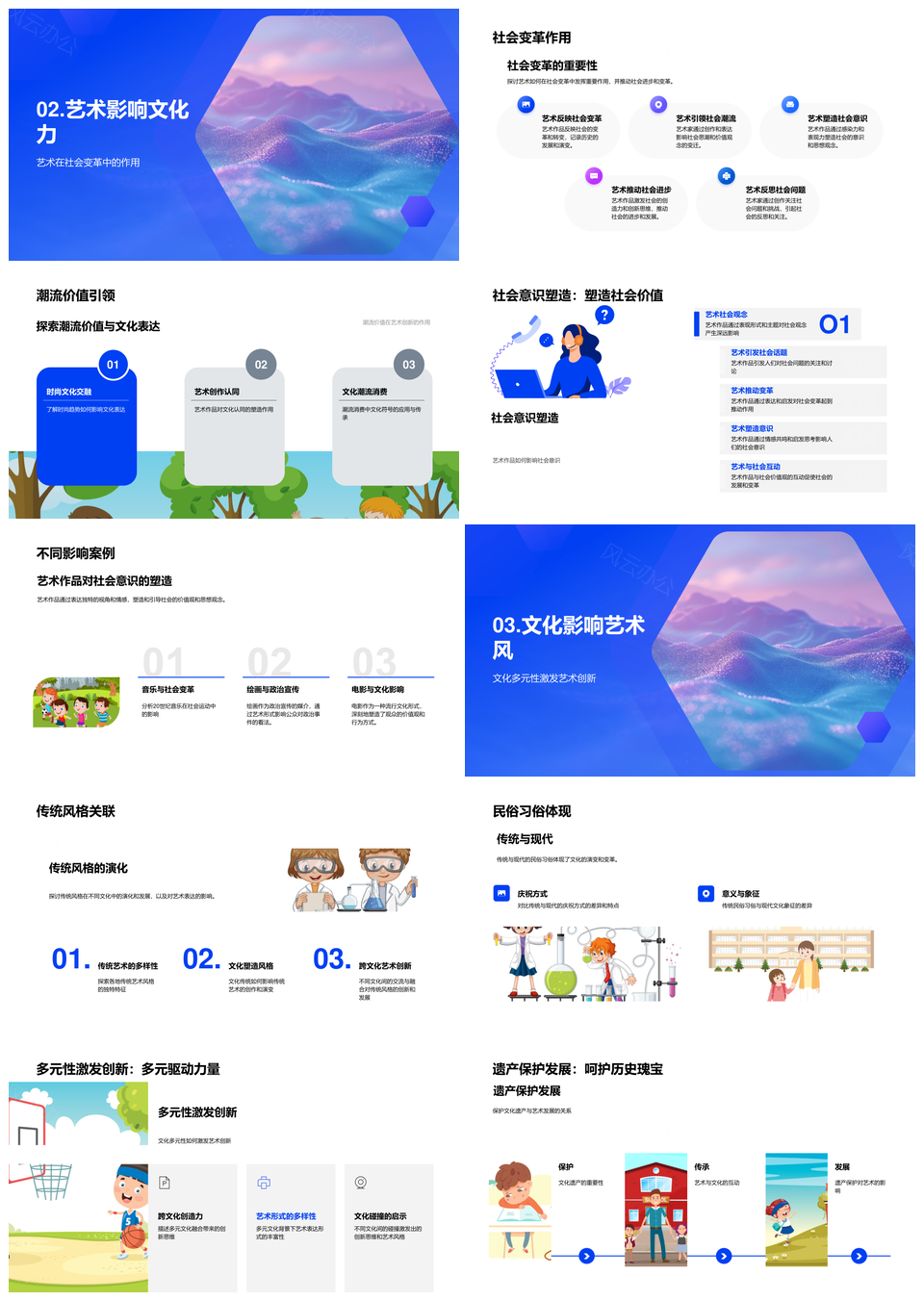 2025艺术文化教学跨科创新传承多元社会PPT模板